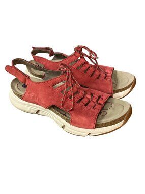 Bionica Ormond Leather Lace Up Adjustable Strap Sandals Sz 8.5 Red Comfort